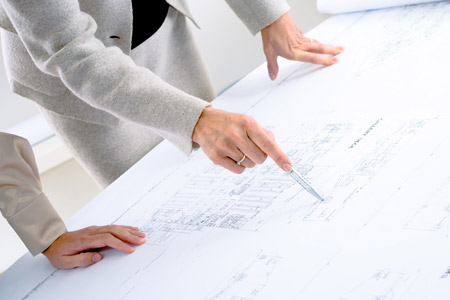 Architects Office Planning On Blueprint