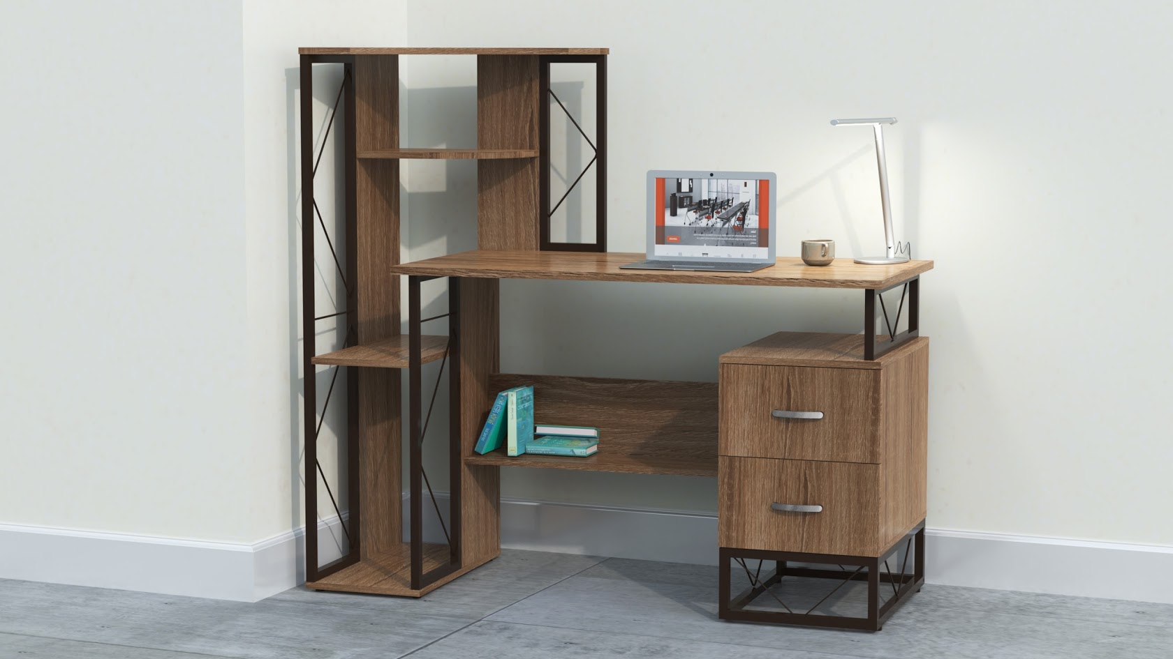 Mayline 52 W Soho Storage Desk With Box Box Pedestal And Shelves