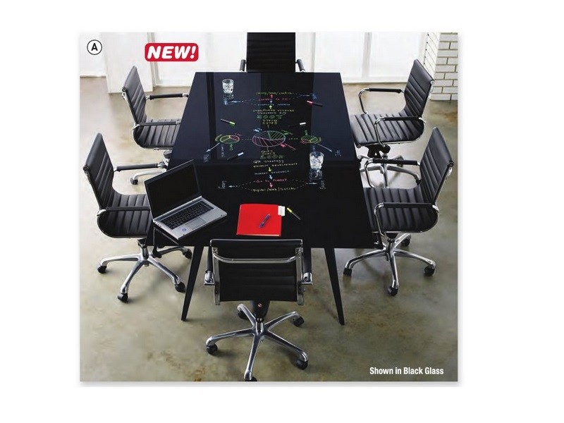 Black Glass Writeable Top 8 X4 Conference Table With Base And Detail