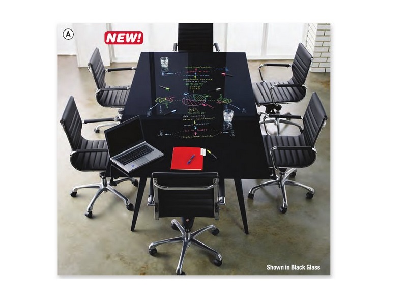 Black Glass Writeable Top 8 X4 Conference Table With Base And Image